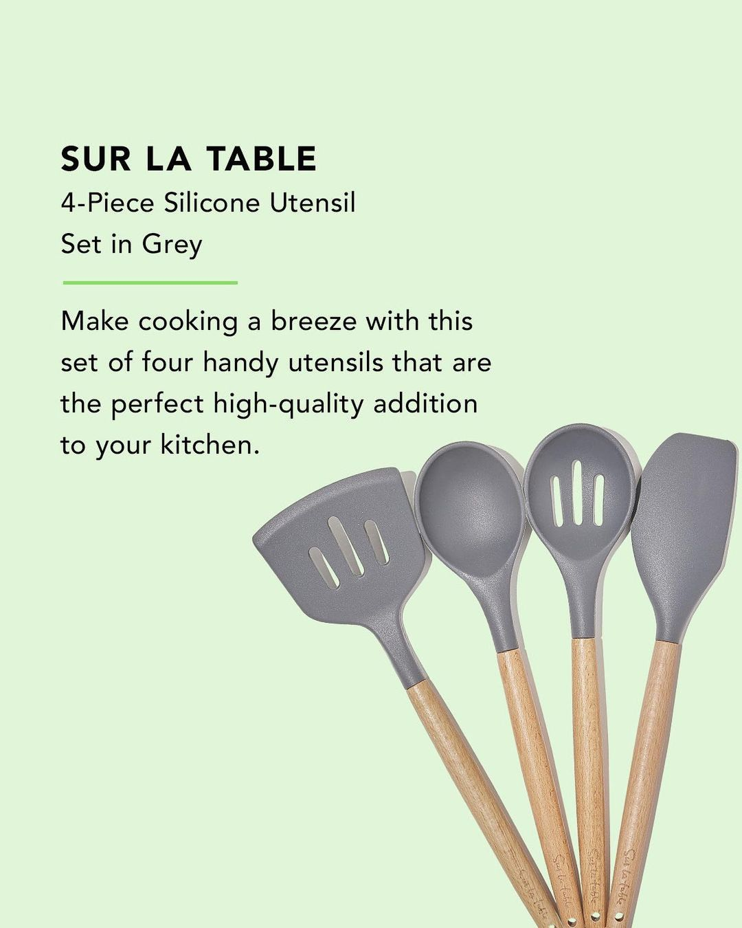 Sur La Table Utensil Set 4 Piece Silicone Wood Handles Gray New in