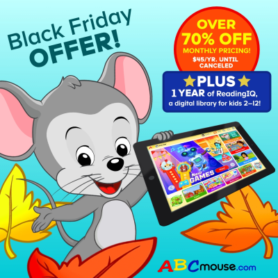 ABCmouse Cyber Monday Sale: Get 1 year of ABCmouse at 70% Off ($45 per yr. until canceled) plus 1 free Year of ReadingIQ