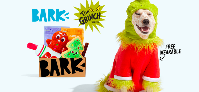 BarkBox Coupon: FREE Wearable Grinch Costume With First Box of Toys and Treats for Dogs!