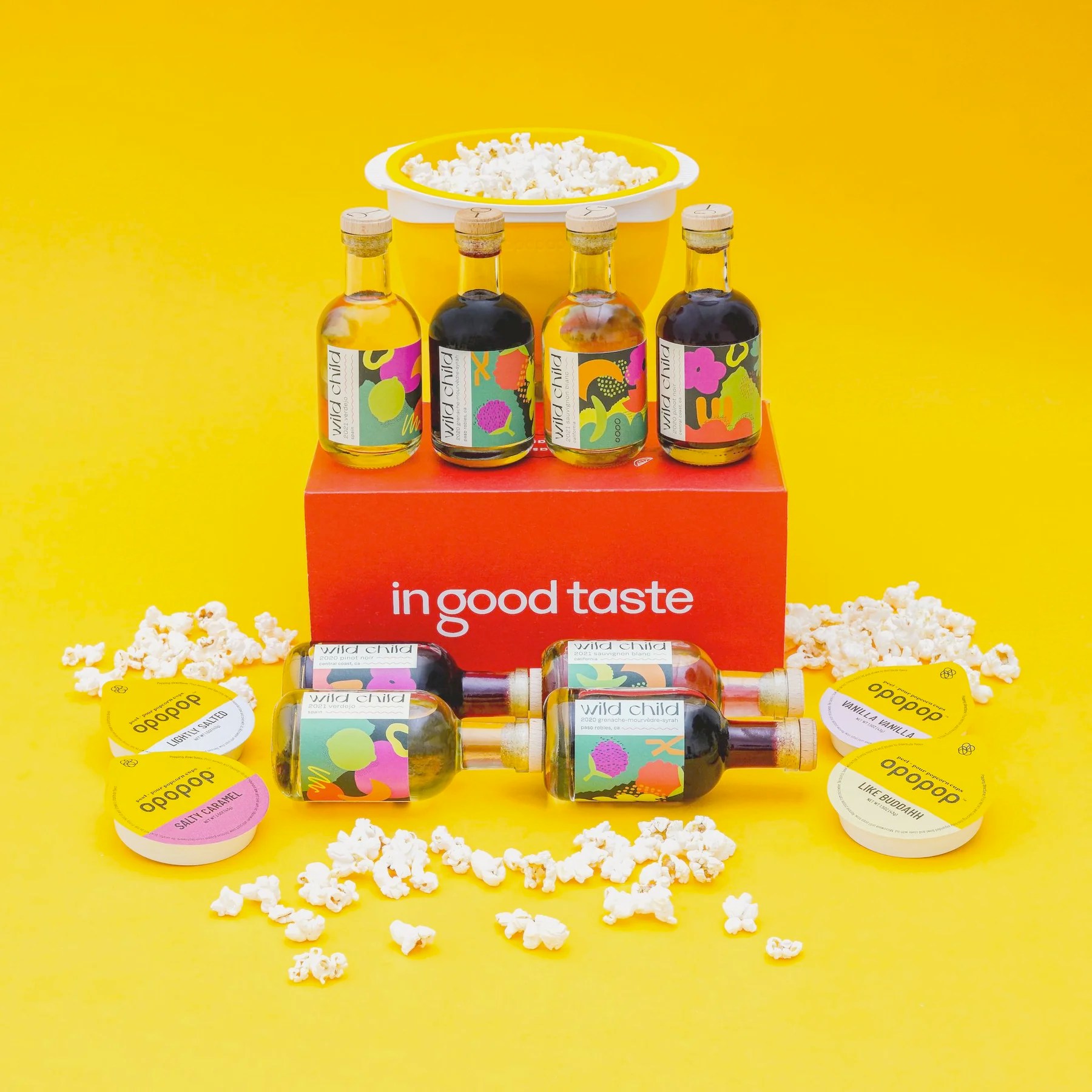 In Good Taste Wines Mother's Day Gift Idea Wine + Popcorn Pairing Kit