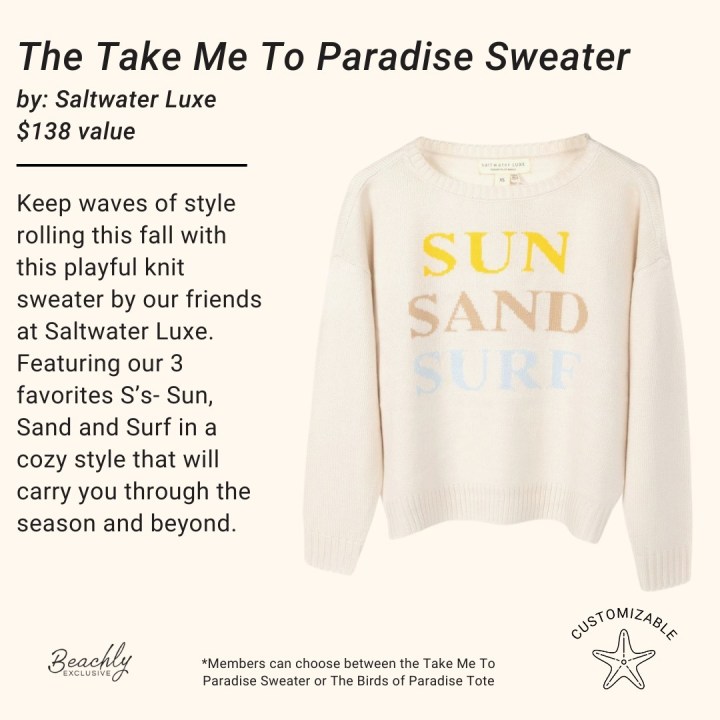 Beachly Fall Spoilers 2023 The Take Me to Paradise Sweater By Saltwater Luxe *Beachly Exclusive*