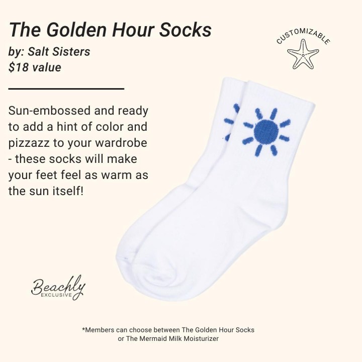 Beachly Fall 2023 Spoilers The Golden Hour Socks by: Salt Sisters *Beachly Exclusive