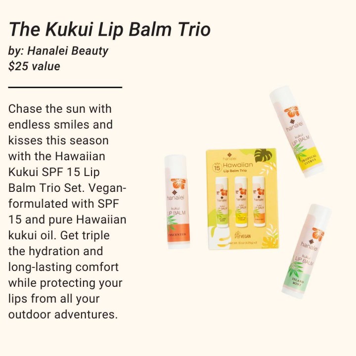 Beachly Fall 2023 Spoilers The Kukui Lip Balm Trio by: Hanalei Beauty