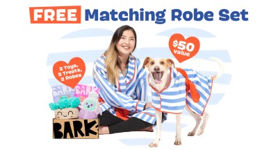 BarkBox & Super Chewer Deal: FREE Human + Dog Bathrobe Bundle With First Box of Toys and Treats for Dogs!